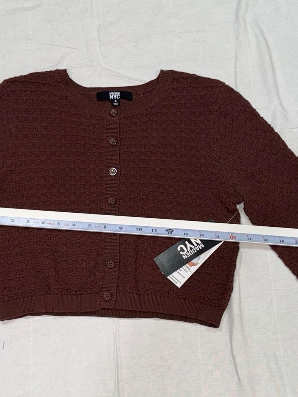 NWT Textured Button-Front Cardigan in Rust Brown - Picture 4 of 5